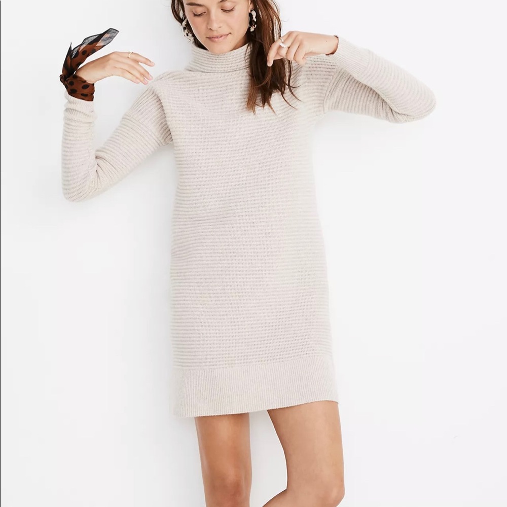 Madewell Skyscraper Cream Ribbed Sweater Dress